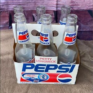 Pepsi empty long neck Richard Petty commemorative bottles with 6-pack tote